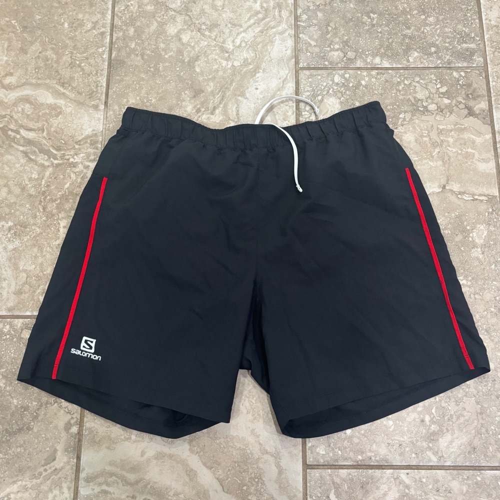 Salomon Mens AdvancedSkin ActiveDry Running Shorts Black Red Large Rear Pocket